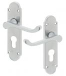 Victorian Scroll Satin Chrome Door Handles with Euro Lock Keyhole (JV250ESC)